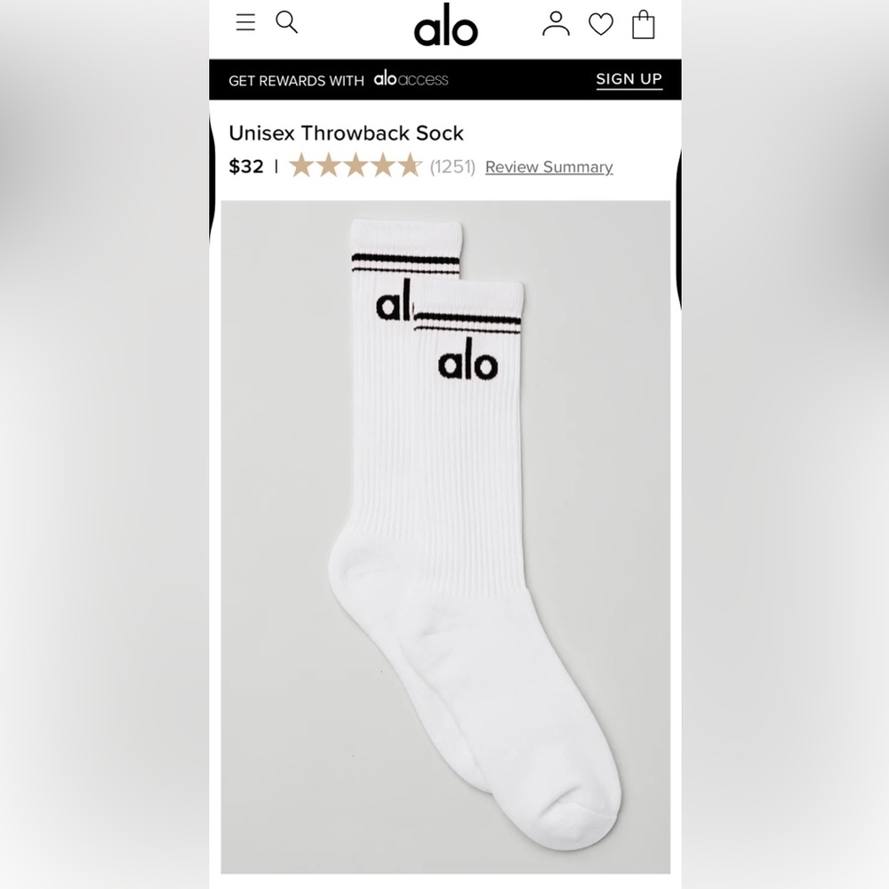 ALO Yoga White Athletic Socks with Minimalist Design - Unisex